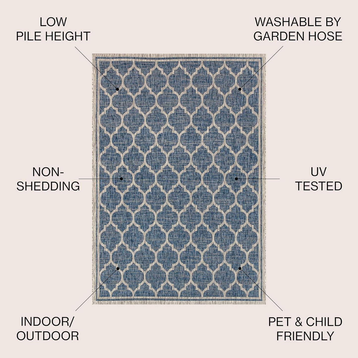Eyely BMS109D-3R Santa Monica Trebol Moroccan Trellis Textured Weave, Pet Friendly, Non-Shedding, Stain Resistant, Easy-Cleaning, Navy/Gray, 3' Round, Indoor/Outdoor, Area Rug