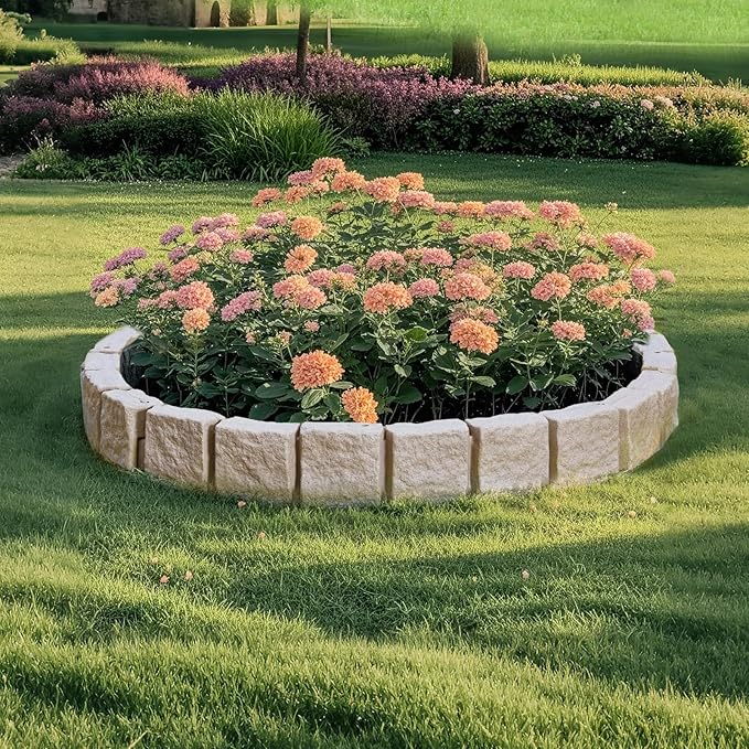 VEVOR Faux Stone Landscape Edging, No Dig Garden Edging Border, Flexible Blocks for Lawn Edging, Flower Beds, Driveway, Yards with 12 Spikes, 4 Pack 24 Bricks 16FT Kit, 46.9" Lx 4" W x 6" H, Brown