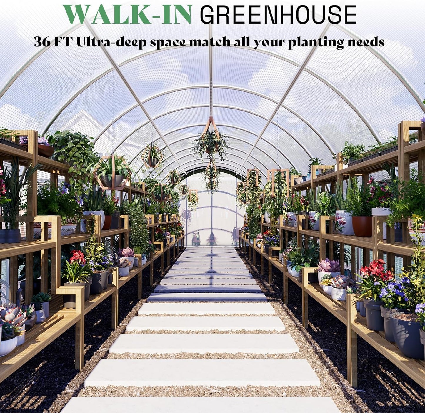 AMERLIFE 36x10x7 FT Large Walk-in Tunnel Greenhouses for Outdoors with Watering System 2 Zipper Doors, Heavy Duty Greenhouse Upgraded Galvanized Steel Frame 12 Windows, Green/White