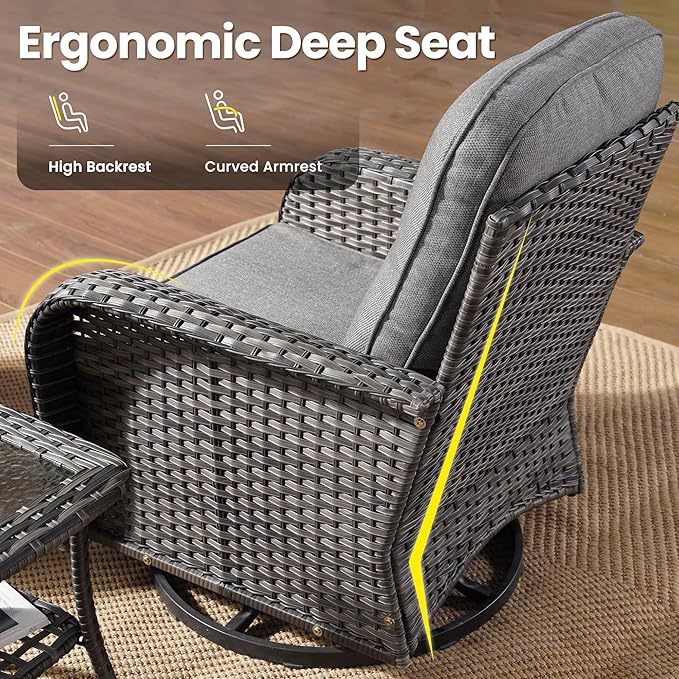 ovios 8 Pieces Patio Furniture Set, Outdoor Wicker Sofa with Swivel Chairs, Coffee Table, All Weather High Back Rattan Loveseat Couch with Comfy Cushions, Dark Grey