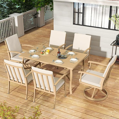 HAPPATIO 7 Piece Patio Dining Set, Aluminum Outdoor Dining Set for 6, Patio Furniture Sets, 2 Swivel Dining Chairs, 4 Dining Chairs, Aluminum Furniture Set for Patio, Yard (Beige)