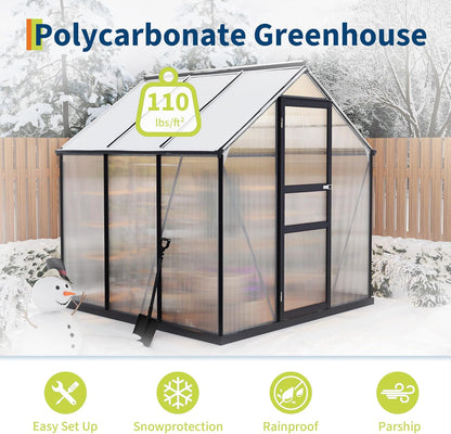 6×6FT Polycarbonate Greenhouse for Outdoors, Large Walk in Green House Kit and Winter Garden Planting, Enhanced Aluminum Green Houses for Outside to Protect Vegetables or Plants