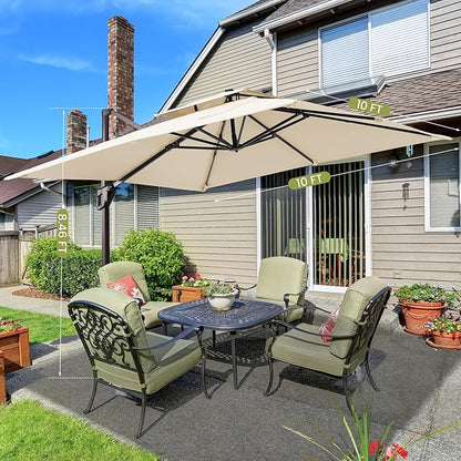 10x10 FT Cantilever Patio Umbrella with Base Included Double Top Outdoor Square Large Heavy Duty Aluminum Offset Umbrellas with 7 Level Tilt 360-degree Rotation for Pool Garden Deck,Beige