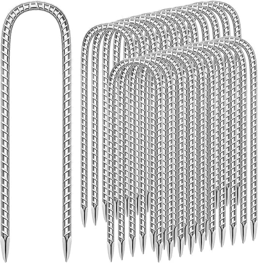 22 Pack Ground Garden Rebar Stakes Rebar 12 Inch Anti-Rust Galvanized Steel U Shape Hook Heavy Duty Ground Anchors for Tents, Position Kits,Fences, and Trampolines Landscape Fabric