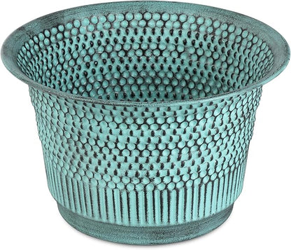 BIRDROCK HOME 2 Pack 9.5" Beaded Planter - Indoor or Outdoor Plant Flower - Flowers Plants Trees Porch Garden Pots - Rust and Weather Resistant - Faux Patina