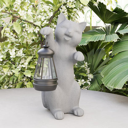 Garden Decoration, Figurine, Lawn Statue, Sculpture Ornament, Animal Figurine - Cat Resin Statue with Lantern (Hand)