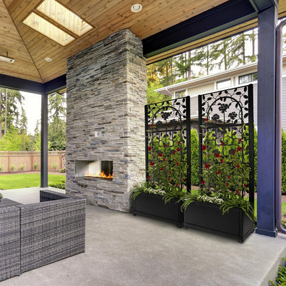 H Potter Trellis Planter Box for Outdoor Plants Privacy Screen for Patio Garden Deck Balcony (Black)