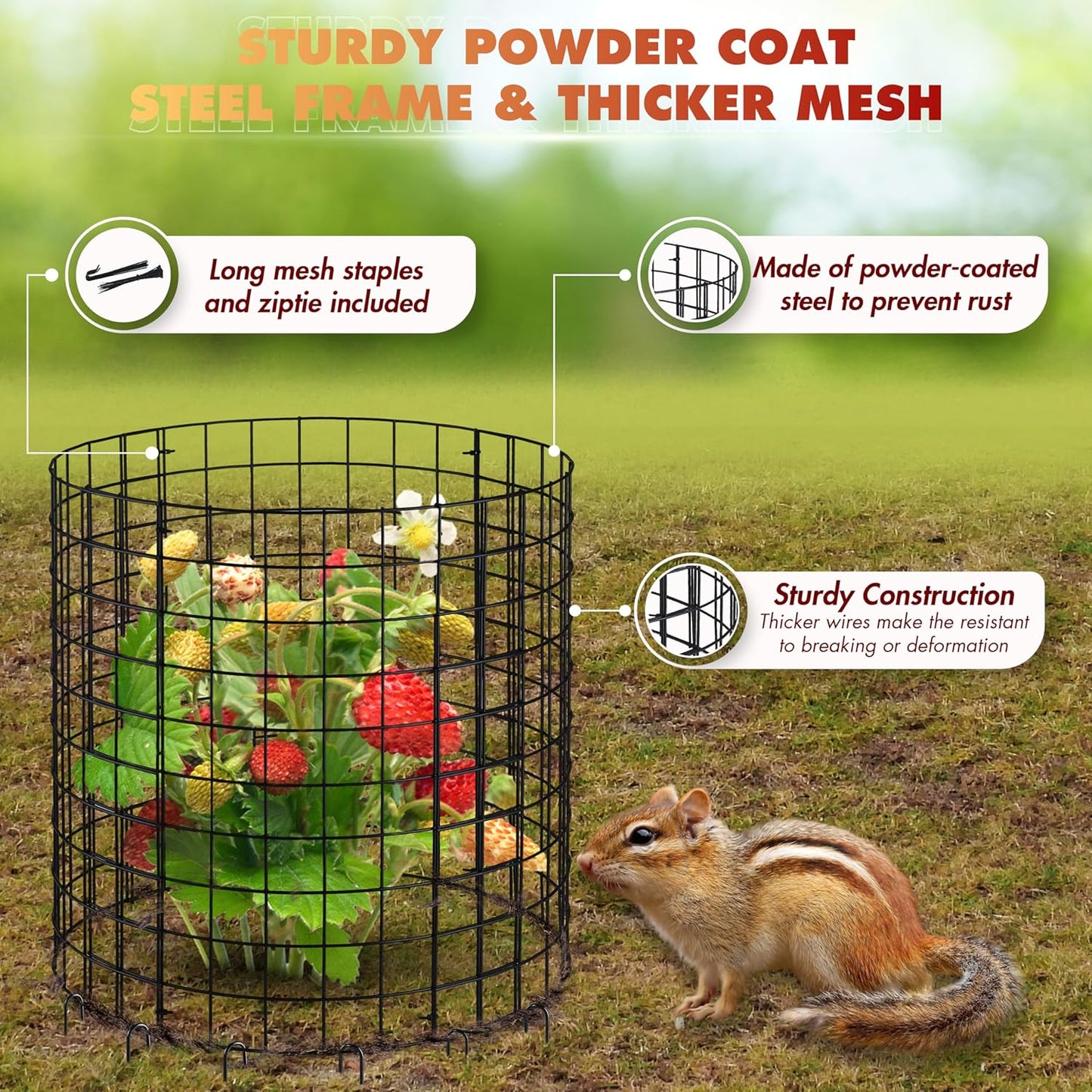 18pcs Plant Protectors from Animals, 6 Pack Metal Plant Cages to Keep Animals Out, 13.5'' Dia x 15'' H Garden Protection from Rabbits Chickens Ducks, Bunny Barricades for Garden