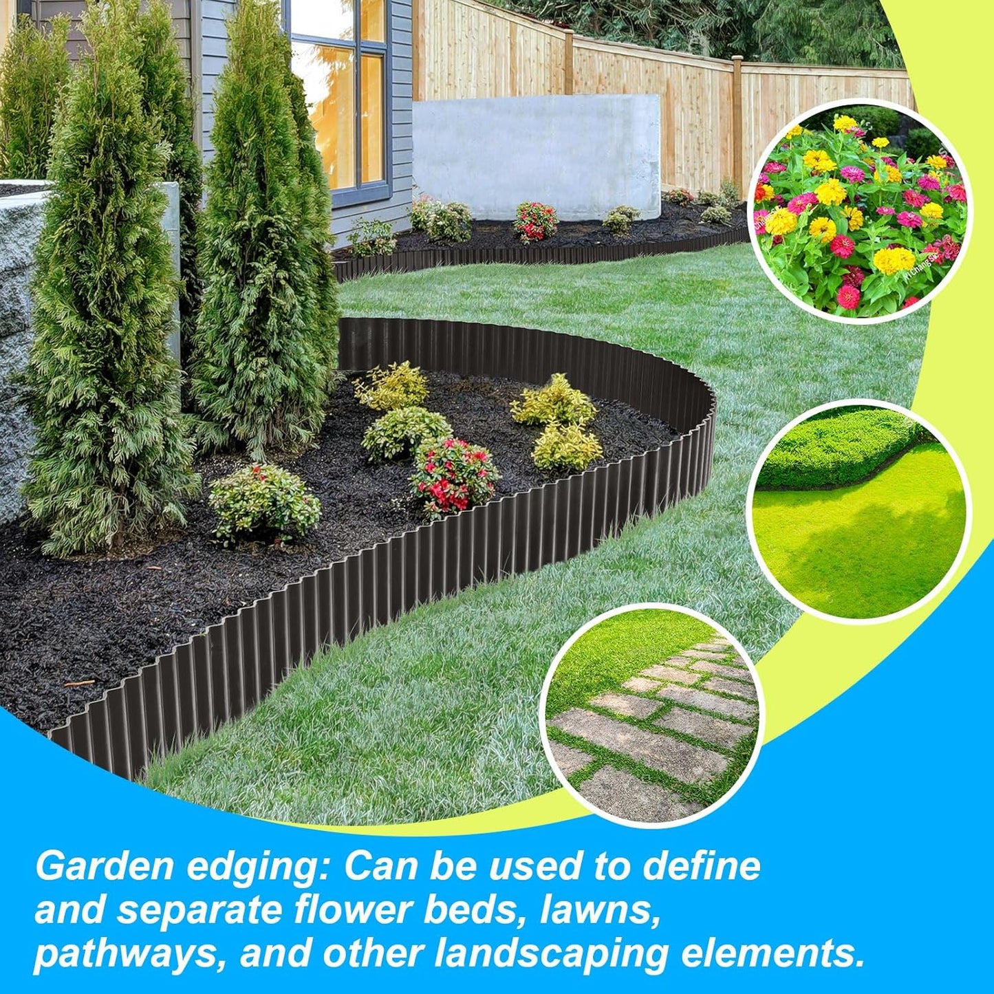 LAVEVE Corrugated Metal Garden Edging 12" x 20Ft, Landscape Edging Border for Lawn, Flower Bed, Garden Fence, Paver Edging (Black)