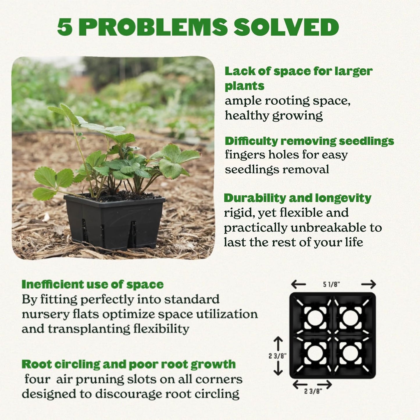 Epic Gardening Reusable Seed Starter Tray - 4 Cell 4"/8 Seedling Starter Trays - Easy Watering, Indoor Greenhouse, Plant Starter, Gardener-Friendly for Seedlings | UV-Treated & BPA-Free - Black