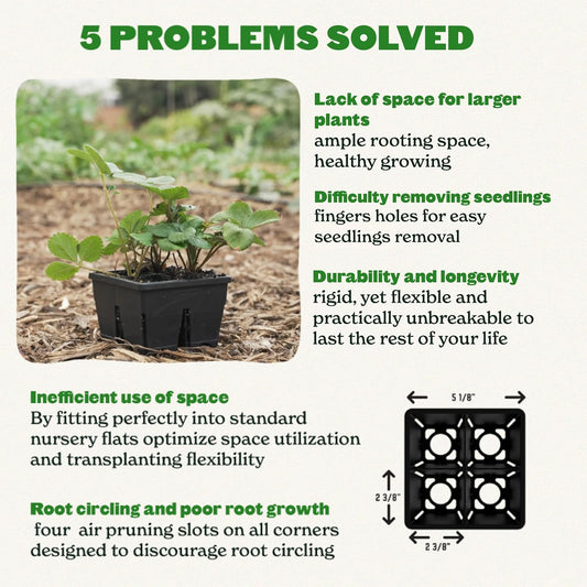 Epic Gardening Reusable Seed Starter Tray - 4 Cell 4"/8 Seedling Starter Trays - Easy Watering, Indoor Greenhouse, Plant Starter, Gardener-Friendly for Seedlings | UV-Treated & BPA-Free - Black