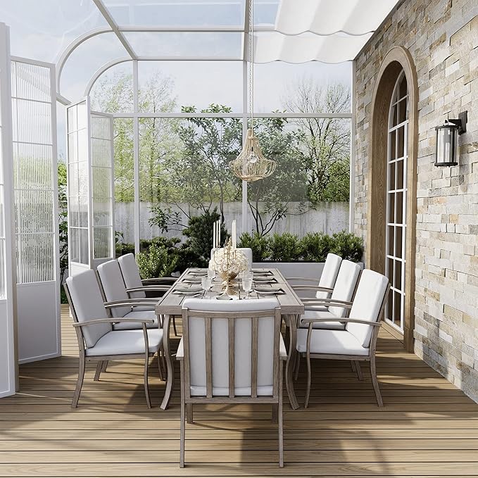 HAPPATIO Aluminum 9 Piece Patio Dining Set - Aluminum Outdoor Dining Set for 8, Patio Dining Table and Chairs Set, Patio Furniture with Table and Chairs (Gray)