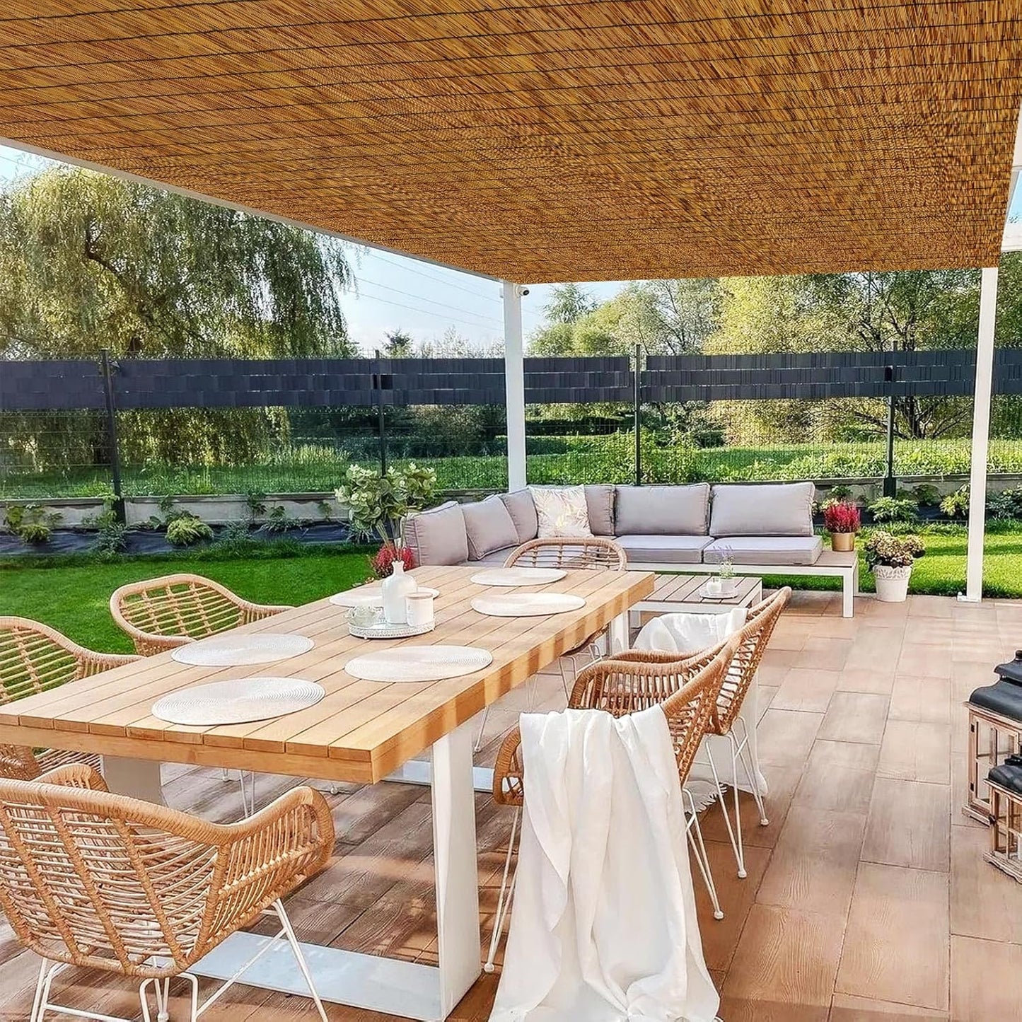 Reed Fencing Rolls,Patio Privacy Screen,Decorative Bamboo Fence Rolls for Patio Balcony Garden Backyard Outdoor,5x16FT(2Pcs)