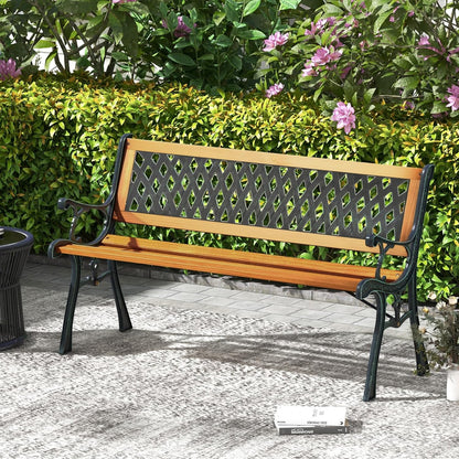 Tangkula Outdoor Garden Bench Park Bench, Patio Bench Chair with Cast Iron & Hardwood Structure, Weather Proof Porch Outdoor Furniture Loveseat, Perfect for Backyard, Deck, Lawn, Poolside