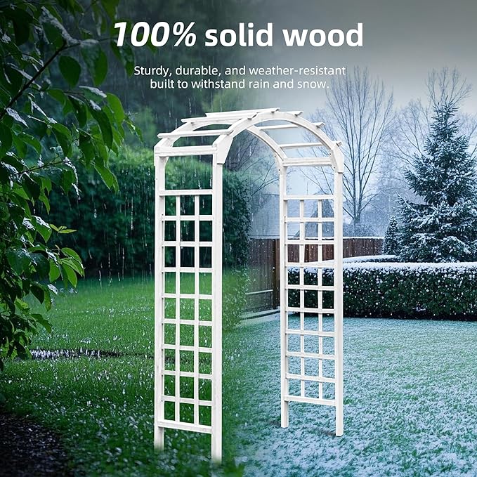 Solid Fir Wooden Garden Arch Premium Outdoor Trellis for Climbing Plants, 84.5”H×49.37”W×23.5’’D, Also can be Used for Wedding and Party Decoration
