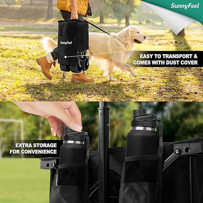 SUNNYFEEL 49''L 550lbs Heavy Duty Wagon Cart Foldable with Wheels,Extra Long Fold Up Wagons Carts with Side Pocket and Brakes for Camping Sports Garden Shopping (Black)