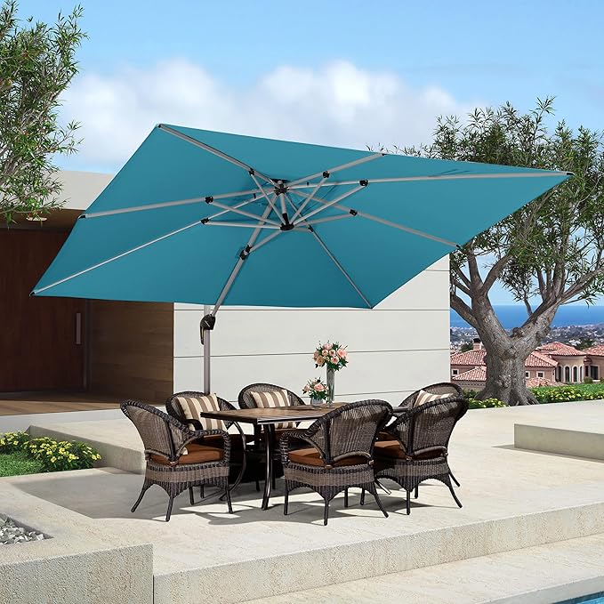 PURPLE LEAF 10' X 12' Patio Umbrella Outdoor Rectangle Umbrella Large Cantilever Umbrella Windproof Offset Heavy Duty Sun for Garden Deck Pool Patio, Turquoise Blue
