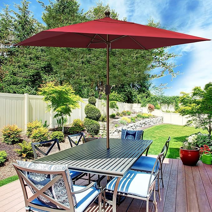 EliteShade USA 10-Year-Non-Fading 6.5x10Ft Rectangular Market Umbrella Patio Umbrella Outdoor Table Umbrella with Ventilation, Burgundy