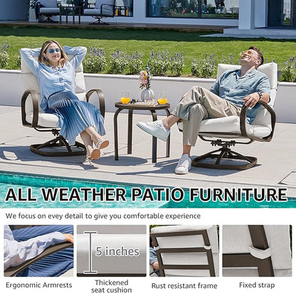 NATURAL EXPRESSIONS Patio Bistro Set, 3 Piece Outdoor Swivel Glider Rocking Chairs, Conversation Furniture with 2 Highback Rockers, 1 Table and 5" Cushion for Backyard,Porch,Yard,350lb. (Beige)