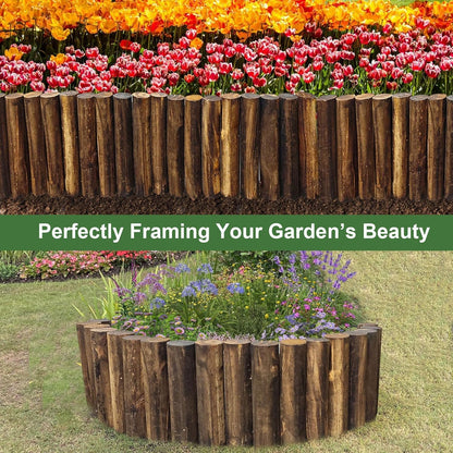 Wood Garden Fence, Wooden Solid Log Edging Border Decorative for Flower Bed Barriers and Landscape Fencing