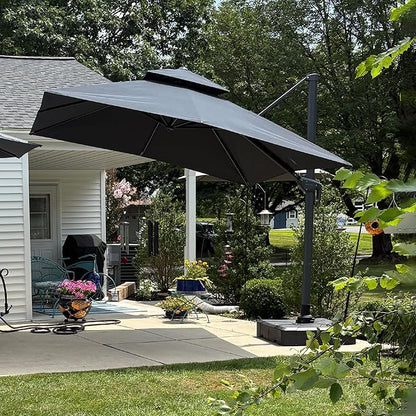 PURPLE LEAF 10 FT Cantilever Patio Umbrella Outdoor Umbrella with 220lbs Base Large Square Windproof Offset Umbrella for Pool Deck Garden, Graphite Grey