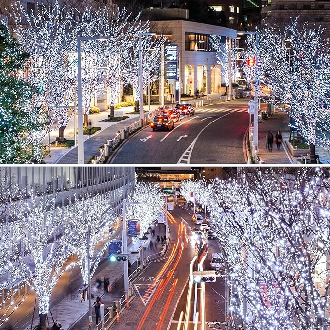 Upgrade 4Pack 400LED Solar String Lights for Outside, 132FT Solar Christmas String Lights Outdoor with 8 Modes, IP65 Waterproof Outdoor Twinkle Light, Garden Xmas Tree Christmas Decoration, Cool White