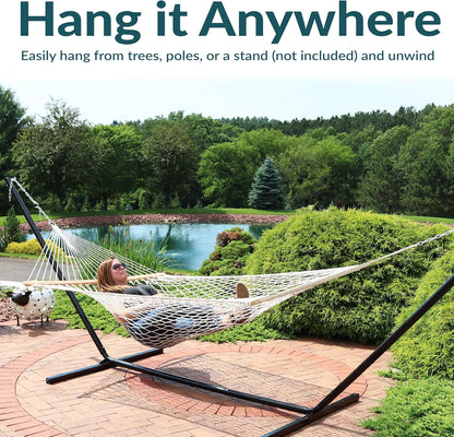 Sunnydaze Cotton Rope Hammock for Outside - 450-Pound Capacity Indoor or Outdoor Hammock with Spreader Bars - Natural