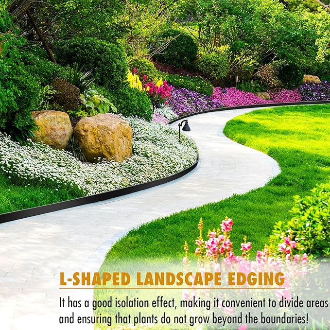 Landscape Edging 2 Inch Tall 100 FT, Garden Edging Border with 5 Pcs Connectors and 60 Pcs Anchoring Spikes for Garden Flower Beds Yard Lawn