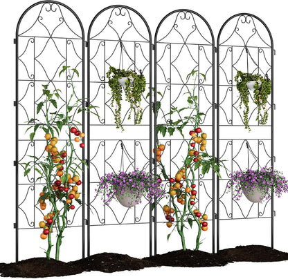 Garden Trellis 4 PCS - Tall 75 Inch x 20 Inch Metal Trellis for Climbing Plants & Vegetables | Rustproof Black Powder Coated Outdoor Plant Support | Patio Decor for Vines, Roses, Cucumbers, Tomatoes