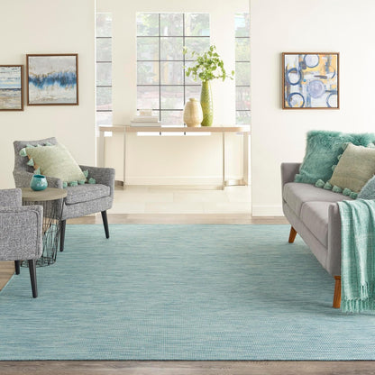 Nourison Positano Indoor/Outdoor Aqua 10' x 14' Area Rug, Easy Cleaning, Non Shedding, Bed Room, Living Room, Dining Room, Backyard, Deck, Patio (10x14)