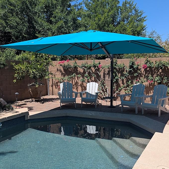 PURPLE LEAF 10' X 13' Rectangle Patio Umbrella with Base Large Windproof Offset Hanging Outdoor Umbrella Cantilever Umbrella Outdoor Patio Turquiose
