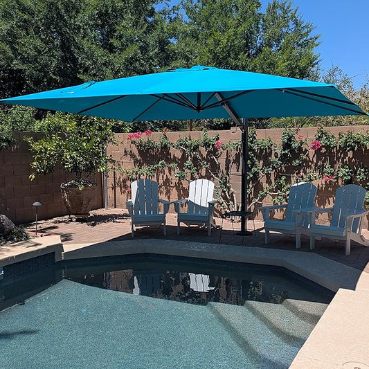 PURPLE LEAF 10' X 13' Rectangle Patio Umbrella with Base Large Windproof Offset Hanging Outdoor Umbrella Cantilever Umbrella Outdoor Patio Turquiose
