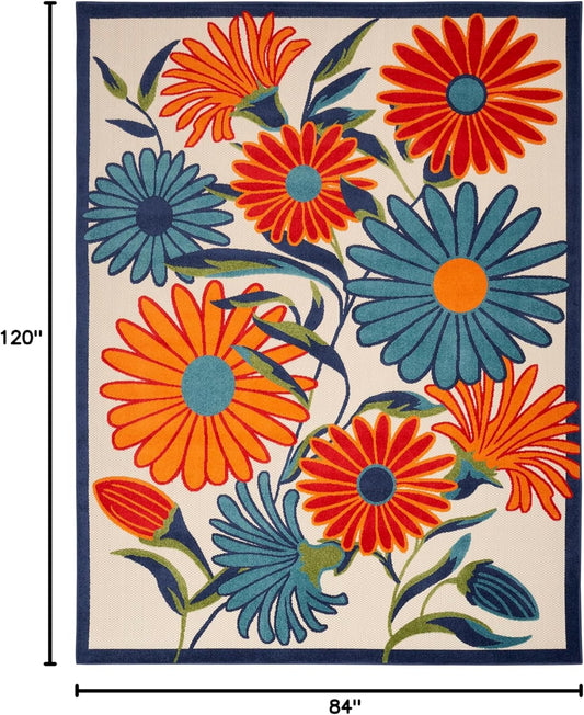 Nourison Home Aloha Indoor/Outdoor Multicolor 7' x 10' Area Rug, Easy Cleaning, Non Shedding, Bed Room, Living Room, Dining Room, Kitchen (7x10)