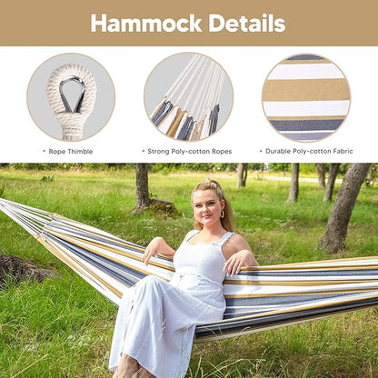 SUNCREAT 2 Person Hammock with Stand, Heavy Duty Free Standing Hammock with Stand Included, Coffee Stripes