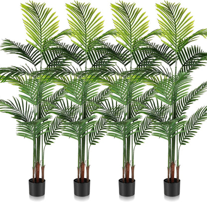 Jexine 4 Pack Artificial Palm Trees 6Ft, Fake Plants Fake Trees Artificial Areca Palm Plants for Outdoor Indoor Faux Tree in Pot for Pool Home Decor Office Housewarming Gift Modern Decoration
