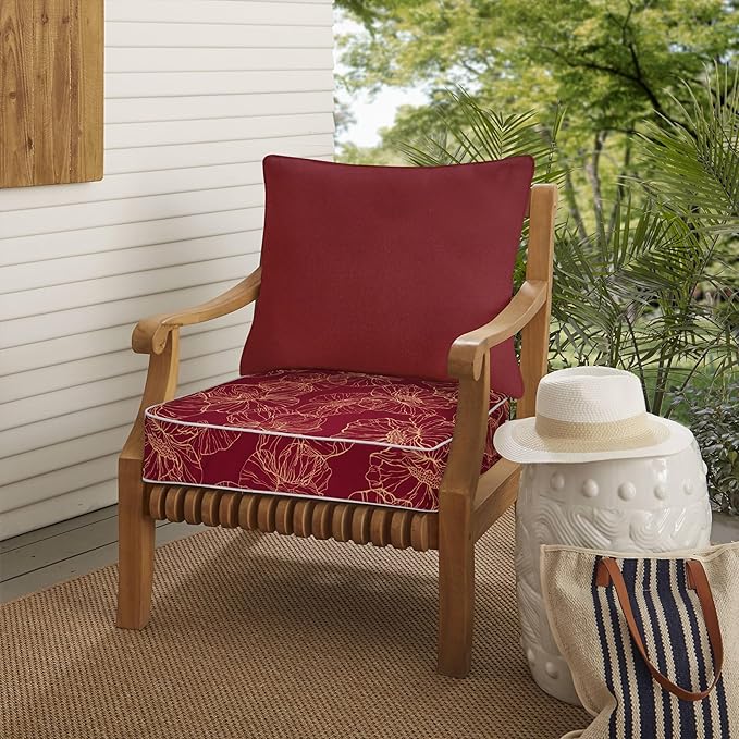 Porch Shield Outdoor Cushion Slipcovers Patio Chair Seat Cushion Covers Set 4 Waterproof Fade Resistant 24 x 24 x 4 inch,Summer Blooming