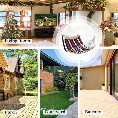 Double Hammock, 11 FT Quilted Fabric 2 Person Hammock for Outside with Pillow, Folding Curved Spreader Bar, Chains, Carrying Bag, Indoor Outdoor, 450 IB Capacity, Trinidad Red