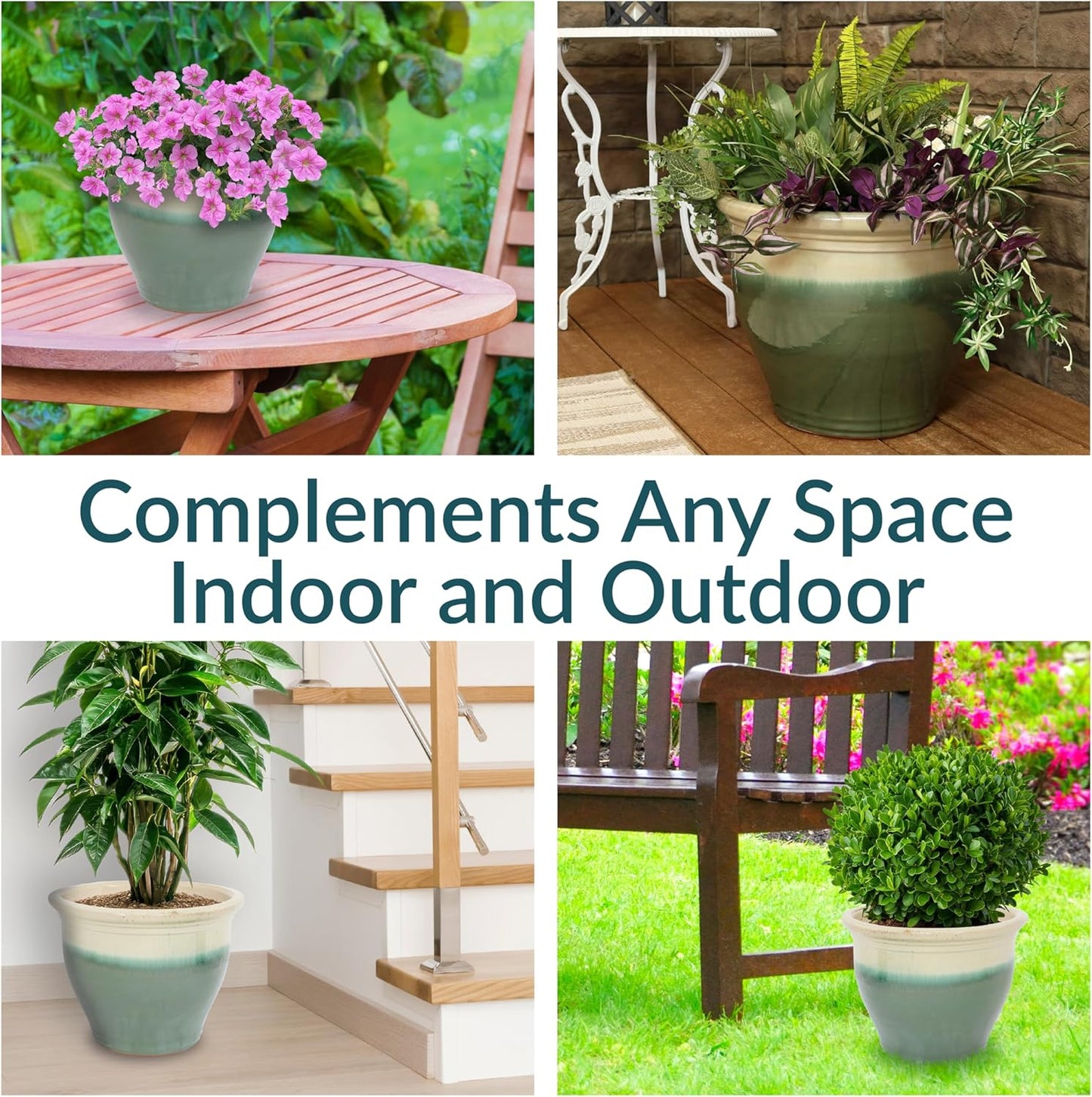 Sunnydaze Studio Large Ceramic Plant Pot - Round Outdoor Glazed Ceramic Planter Pot with Drainage - Gray - 18.5"