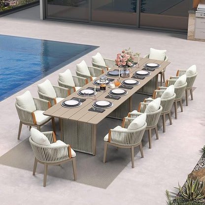 PURPLE LEAF 13 Pieces Outdoor Dining Set for 12, Aluminum Outdoor Patio Table and Chairs Set with Olefin Cushions, All-Weather Patio Dining Set for Garden or Deck, Beige