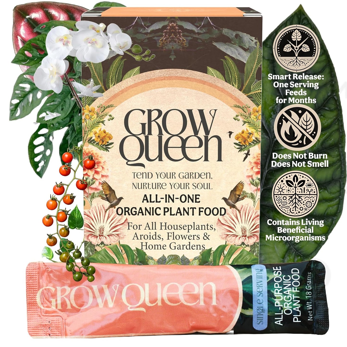 All-in-One Complete Organic Plant Food, Indoor Plant Food for Houseplants, Organic Fertilizer for Vegetable Gardens, 7 Formulated Single Servings Feeds 14 gal Fast and Slow Release