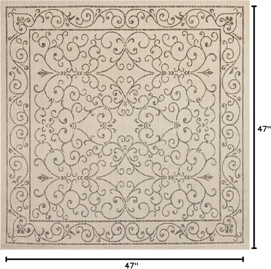 JONATHAN Y SMB106A-4SQ Charleston Vintage Filigree Textured Weave Beige/Brown 4' Square Indoor/Outdoor Area Rug, Pet Friendly, Non-Shedding, Stain Resistant, Easy-Cleaning for Backyard, Patio, Porch