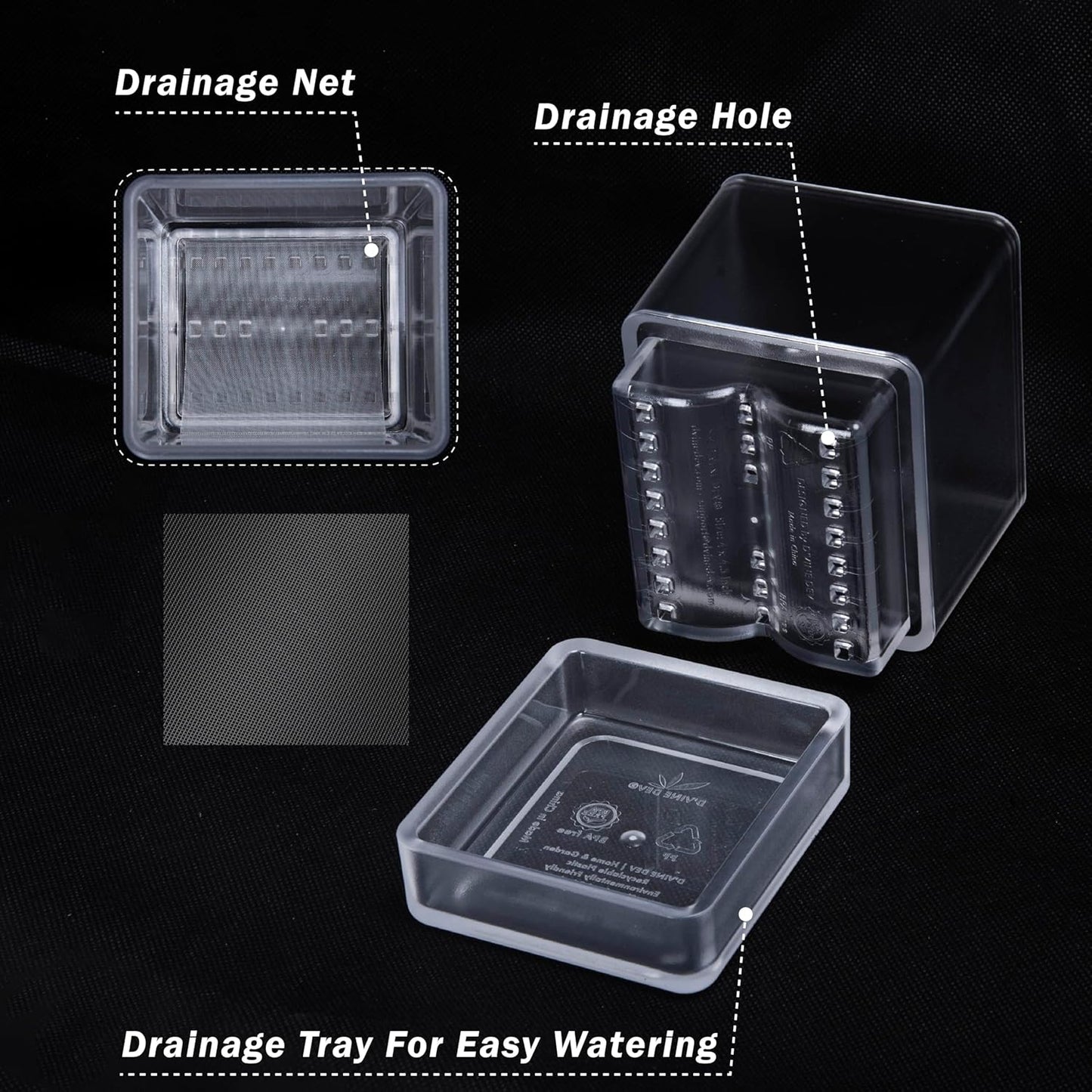 4 Inch Herb Planter Pot, Plastic Planter with Drainage Holes and Saucer, Modern Decorative Gardening Pot for Indoor Plants, Flowers, Herbs, Succulents, Clear, Set of 1, 76-Y-D-1