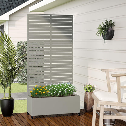 Casaphoria Metal Raised Garden Bed with Trellis and Wheels, 72"x35"x16" Planter Box for Climbing Plants, Vegetables & Vines, Features Drainage Holes and Privacy Screen (Grey-Louvered)