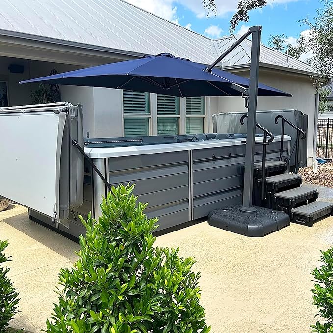 PURPLE LEAF 11 FT Cantilever Umbrella with Base Large Aluminum Outdoor Square Offset Patio Umbrella with 360° Rotation for Garden Pool Deck Backyard Navy Blue