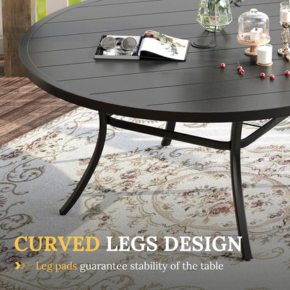 VICLLAX 53" Outdoor Round Patio Table for Lawn Garden, All Weather Metal Round Patio Dining Table with Adjustable Umbrella Hole, Patio Table for 8 Person, Black Tabletop