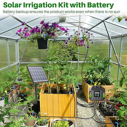 Biling 3W Solar Drip Irrigation System, Digital Programmable Smart Watering Kit with 2200mAh Battery for 15 Potted Plants Indoor/Outdoor Use