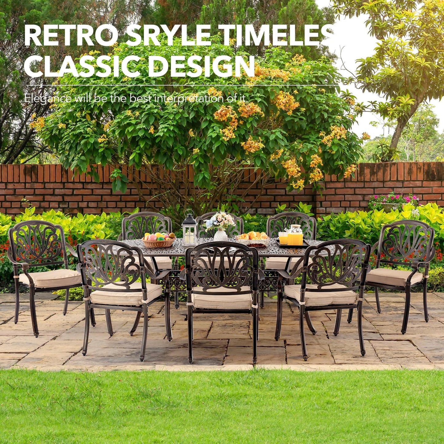 𝐀𝐢𝐥𝐢𝐬𝐦𝐚𝐢𝐥 87” Patio Outdoor Dining Table for 8, Cast Aluminum Oval Patio Dining Table Weather Resistant with 2"" Umbrella Hole for Patio Deck Garden, Hammered Bronze