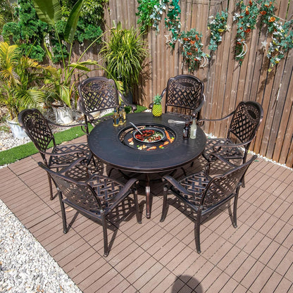 Outdoor Dining Chair Cast Aluminum Patio Chairs Set of 2 All-Weather Patio Dining Chair with Adjustable Feet for Backyard Garden (Slanted Grid Square Chair)