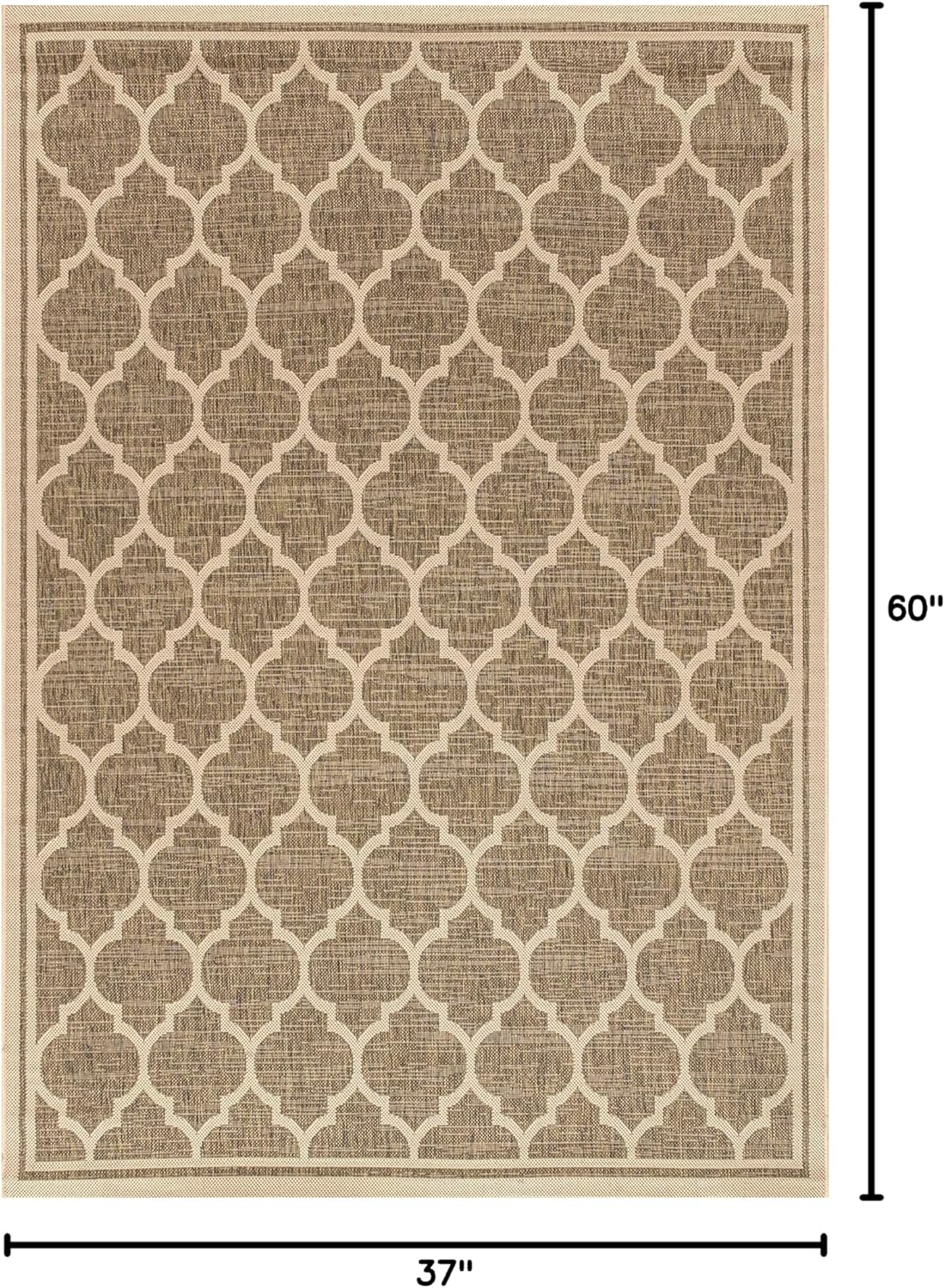Eyely BMS109A-3 Santa Monica Trebol Moroccan Trellis Textured Weave Indoor/Outdoor Area Rug Coastal;Bohemian, Bedroom, Backyard, Patio, Easy-Cleaning, Non-Shedding, 3 X 5, Brown/Beige
