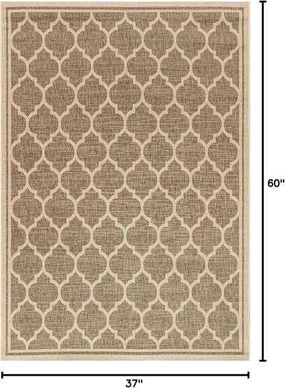 Eyely BMS109A-3 Santa Monica Trebol Moroccan Trellis Textured Weave Indoor/Outdoor Area Rug Coastal;Bohemian, Bedroom, Backyard, Patio, Easy-Cleaning, Non-Shedding, 3 X 5, Brown/Beige